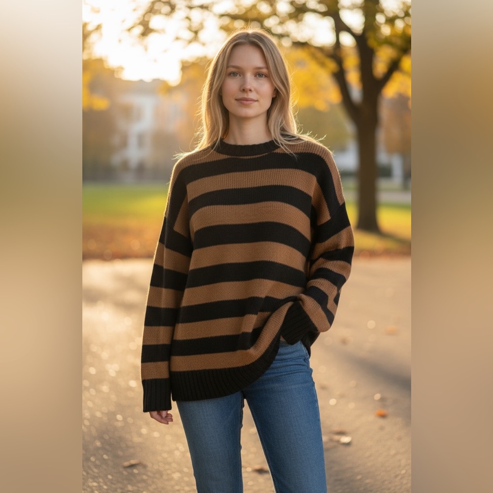 Primark Black and Brown Striped Women's Sweater